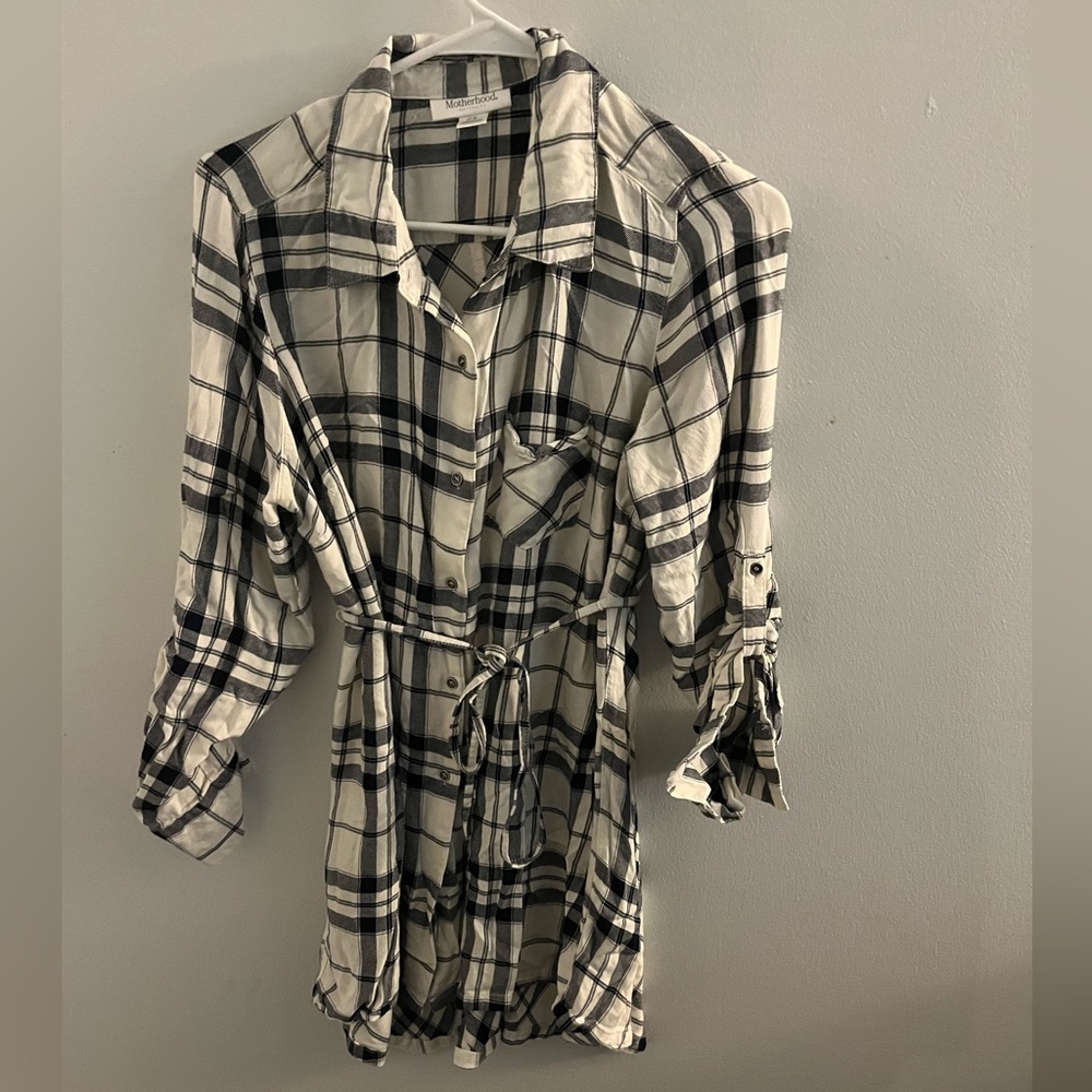 Mother Maternity plaid tie waist button up size medium